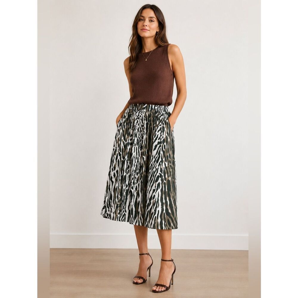 St. John Sport Silk Blend Leopard Print Skirt